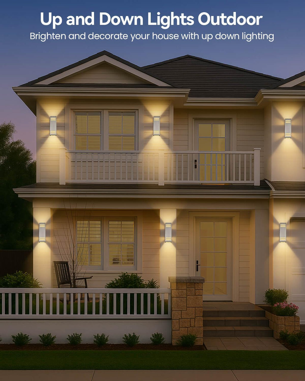 KIZON Modern Dusk to Dawn Outdoor Lighting 2 Pack, Stainless Steel Up and Down Sconce with E26 Base, Includes 3000K Bulbs, Waterproof Exterior Lighting Fixtures, Outdoor Lights for House Porch Garage