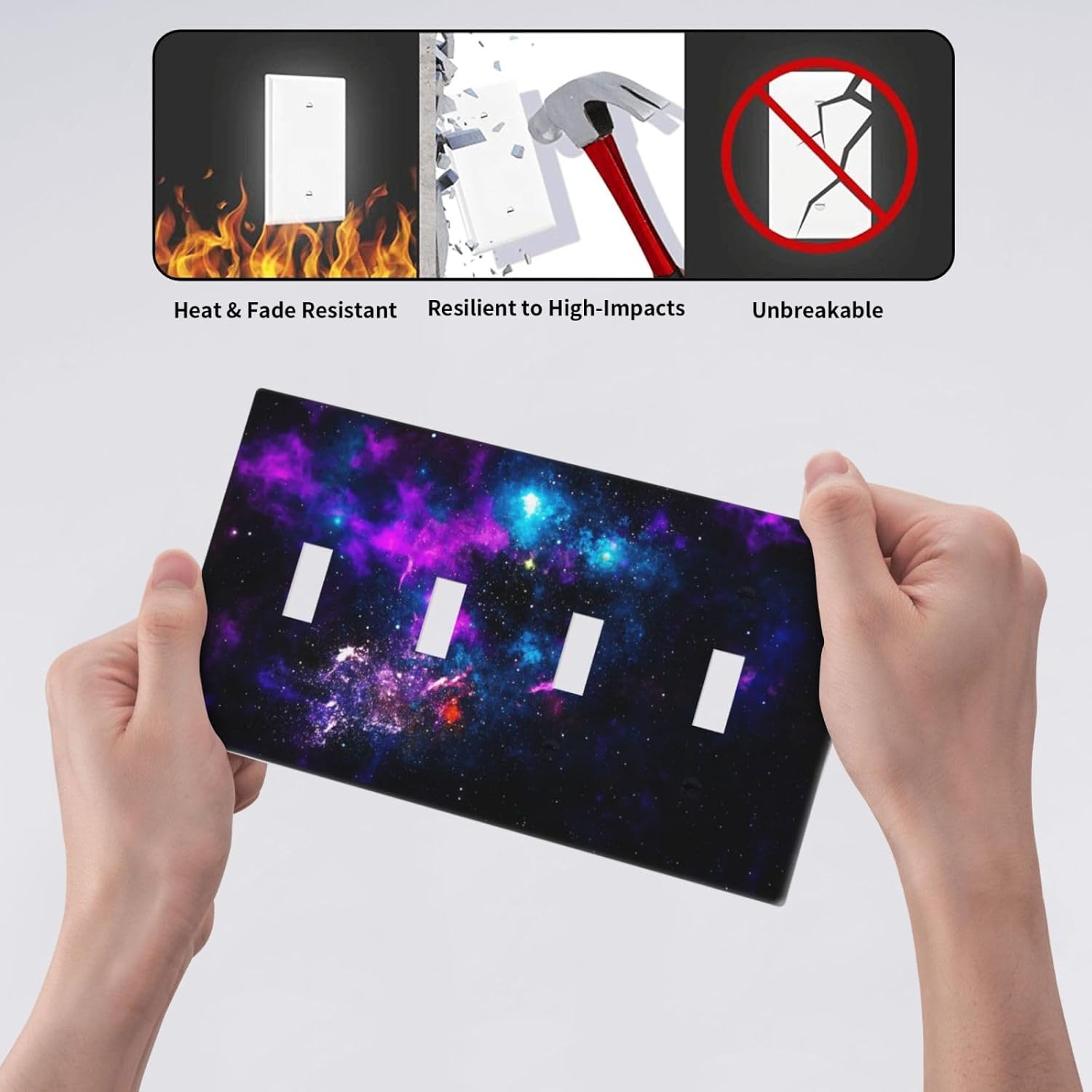 Outer Space Colorful Starry Sky Galaxy Planet Light Switch Covers Quad Toggle Electrical Faceplate 4 Gang Wall Plate Decorative Switch Plates for Bed Room Living Room Decor