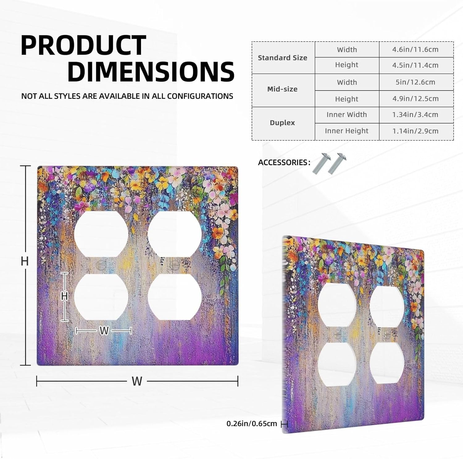 Colorful Country Flower Wildflower Floral Outlet Covers 2 Gang Double Duplex Decorative Light Switch Covers Electrical Wallplates Socket Faceplate For Bed Room Living Room Decor
