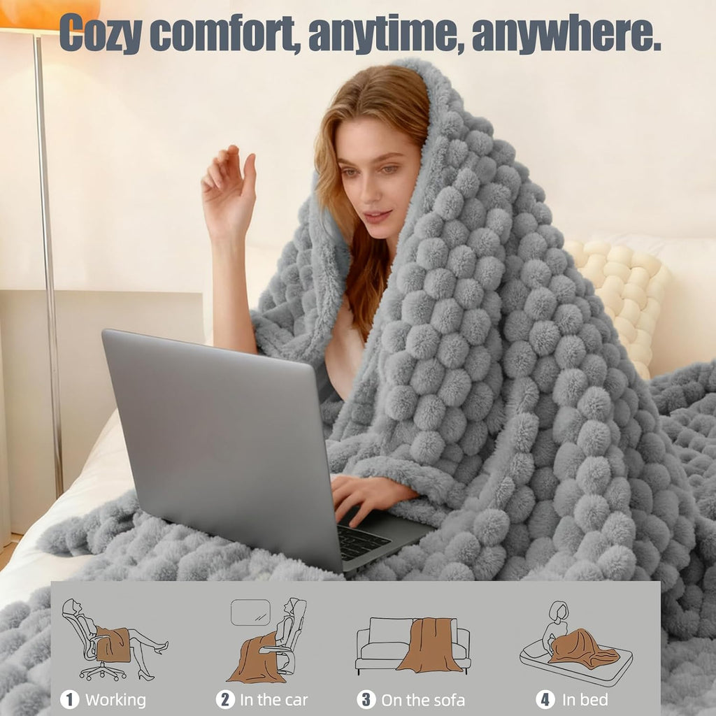 Electric Heated Blanket 90''x100'' – Large Soft Ribbed Faux Fur Fast Heating Blanket with 12 Heat Settings, 1–12H Timer, Overheat Protection ETL & FCC Certified Machine Washable
