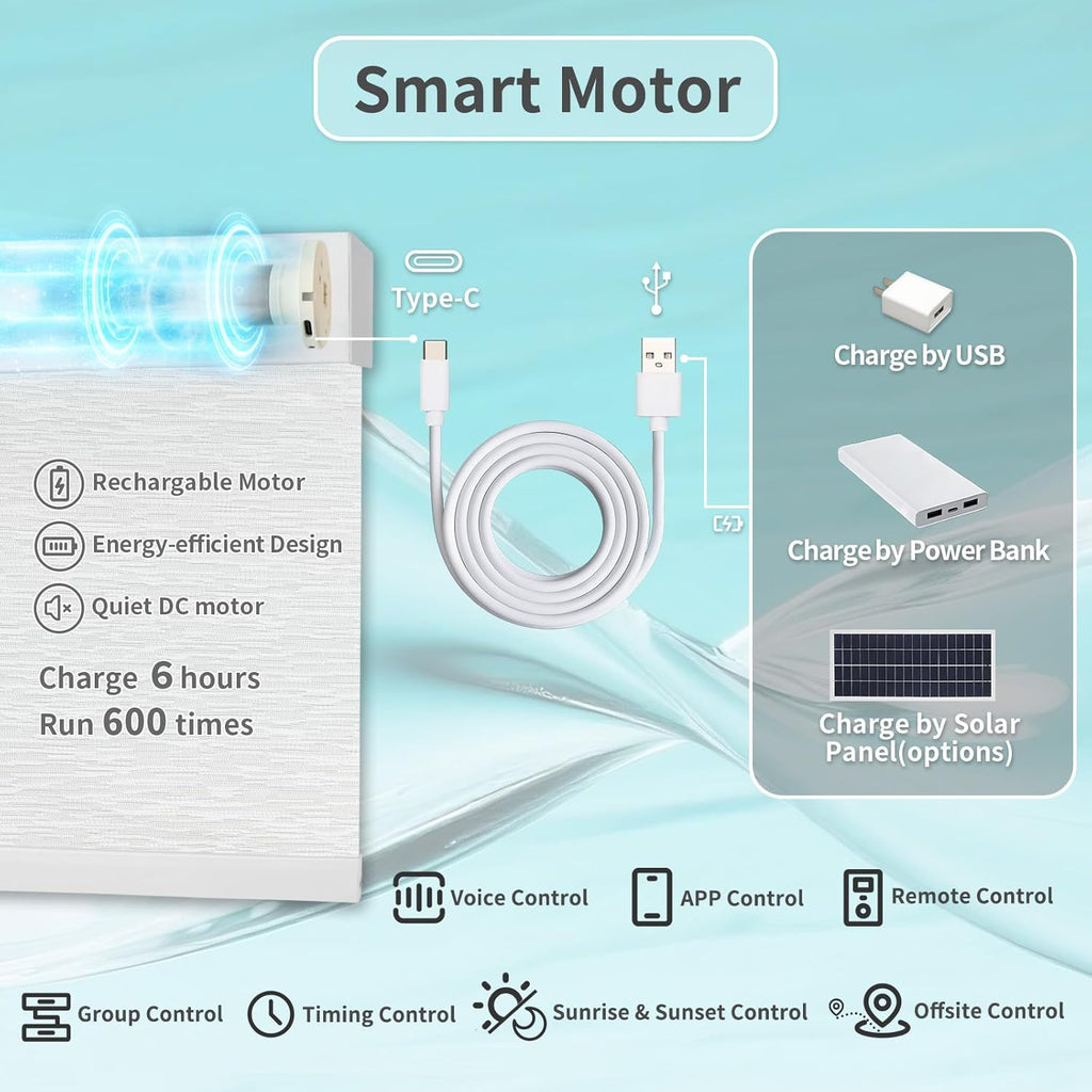 Motorized Blinds with Remote Custom Size Blackout Smart Roller Shades Compatible with Alexa Google, Electric Blinds for Windows