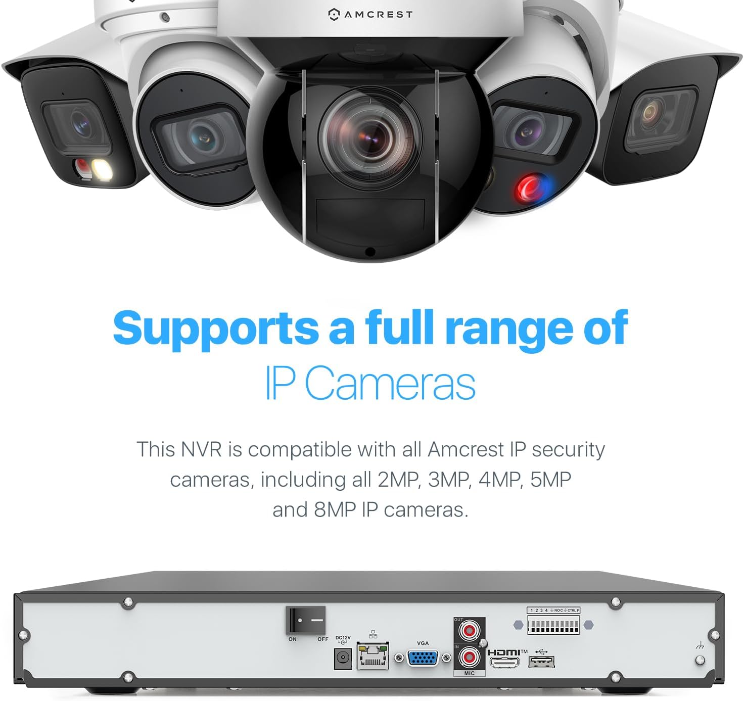 Amcrest 4K NV4232-EI 32CH AI NVR, Smart NVR, Facial Recognition, Facial Detection & Vehicle Detection - Supports 32 x 4K IP Cameras, Supports 2 x 16TB HDD (Not Included) (No PoE Ports Included)