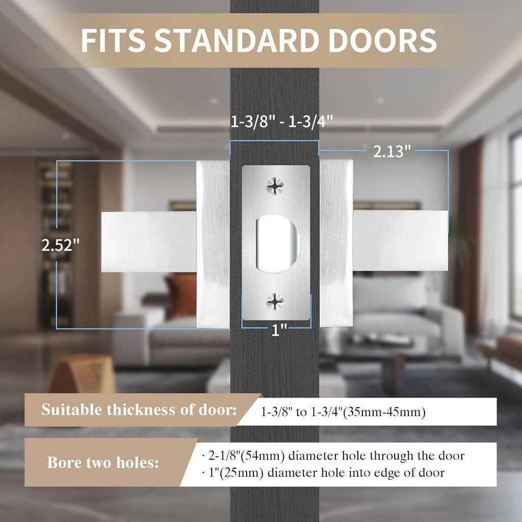 Square Passage Door Lever, Heavy Duty Interior Door Handles for Hallway& Closet Non-Locking Door Knob in Satin Nickel Keyless Door Lockset for Right & Left Side Door, 2 Pack
