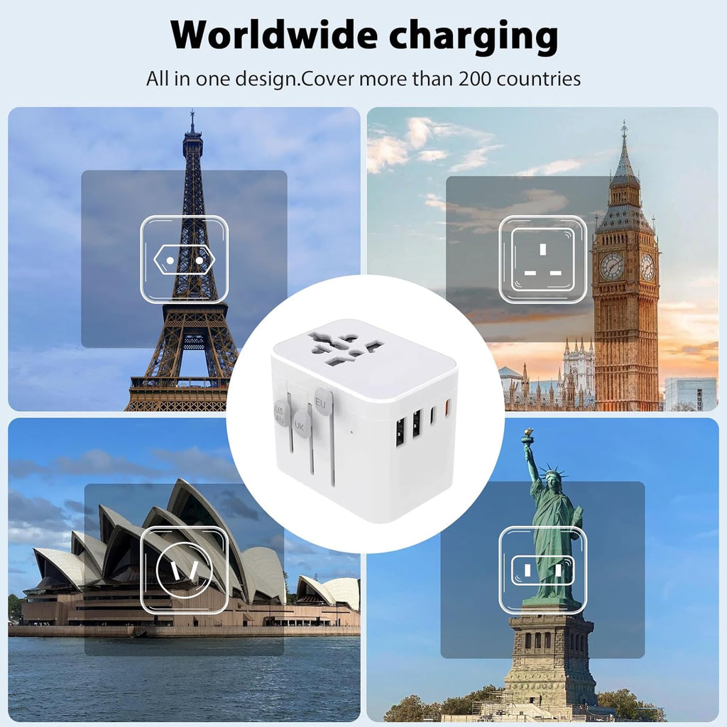 European Travel Plug Adapter, Universal Travel Adapter with PD Fast Charging, 5-Port (1 AC/2 USB-A/2 USB-C) International Power Adapter with Fuse Surge Protection for US EU UK AU - Black