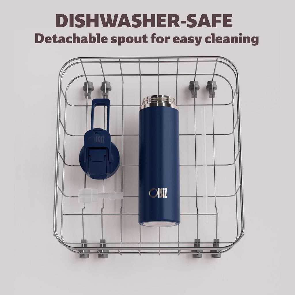 OISIZ Insulated Water Bottle 24 oz with 2 in 1 Spout and Straw Lid,One Click Safety Lock,100% Leakproof,Keep Cold 24H,Vacuum Stainless Steel Water Bottle for School,Travel and Sports,Dishwasher Safe