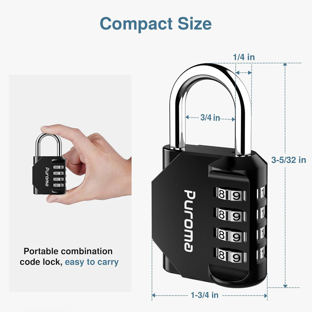 Puroma 4 Pack Combination Lock for Locker 4 Digit Outdoor Waterproof Padlock for School, Gym, Sports, Fence, Toolbox, Gate, Case, Outdoor, Hasp Storage, Cabinets (Red & Black)