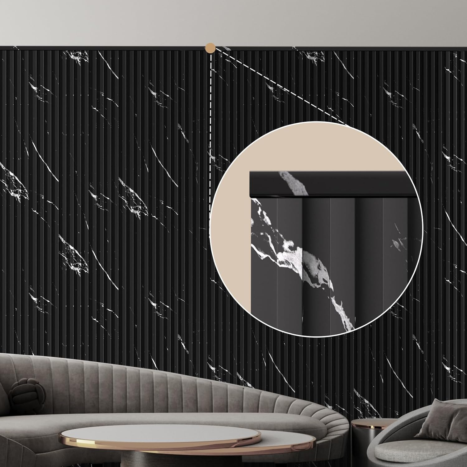 OUZUGIE 8-Pack 57 Inches, WPC Slat Wall Panel Trim,Corner Guard for High Grille (Black Marble-1)