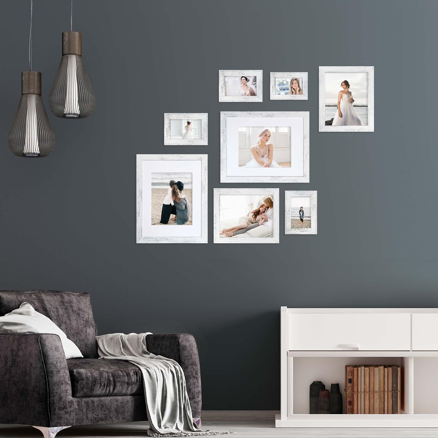 iRahmen 5x7 Picture Frame Set of 4, High Definition Glass Distressed White Frame, 5 x 7 Wood Photo Frames for Tabletop Display and Wall Mounting