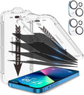 EZ-GLAZ-4+2 Pack for iPhone 13 Privacy Screen Protector[6.1 inches] With Camera Lens Protector, [Drop Protection] 9H Hardness Full Coverage Anti-Spy Tempered Glass Film, Easy to install