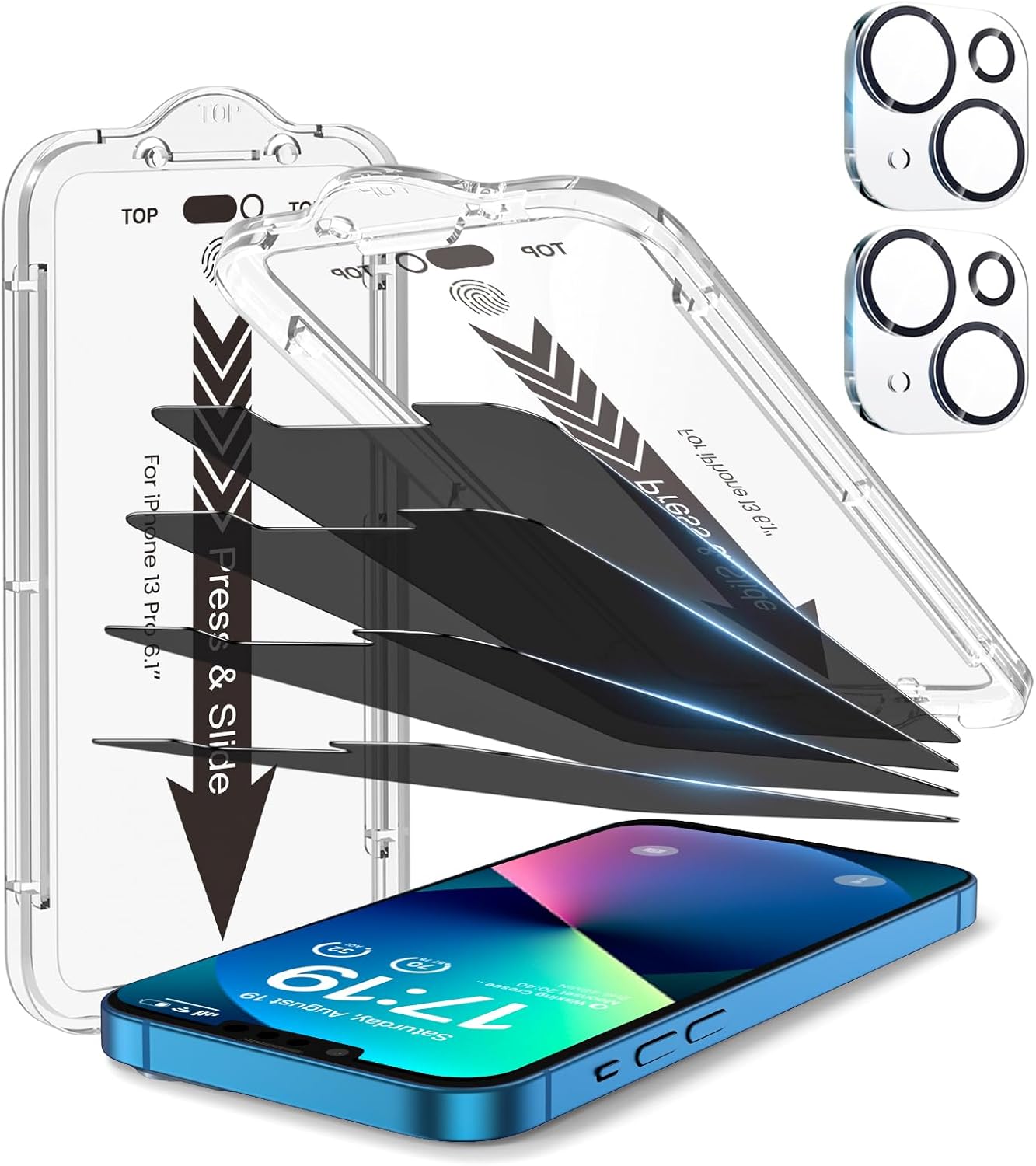 EZ-GLAZ-4+2 Pack for iPhone 13 Privacy Screen Protector[6.1 inches] With Camera Lens Protector, [Drop Protection] 9H Hardness Full Coverage Anti-Spy Tempered Glass Film, Easy to install