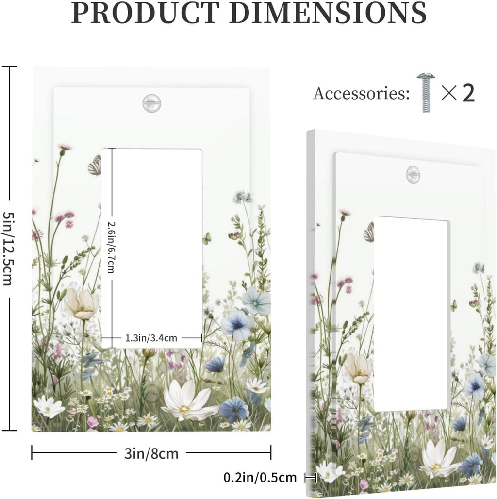 Colorful Wildflowers Daisy Plant Butterfly Floral Decorative Outlet Covers 1 Gang Single Rocker Light Switch Cover Plate Wall Plates GFCI Faceplate for Bed Room Living Room Decor