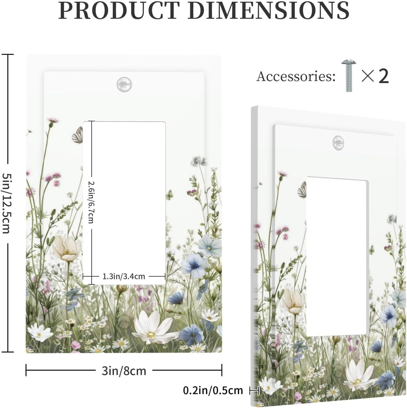 Colorful Wildflowers Daisy Plant Butterfly Floral Decorative Outlet Covers 1 Gang Single Rocker Light Switch Cover Plate Wall Plates GFCI Faceplate for Bed Room Living Room Decor