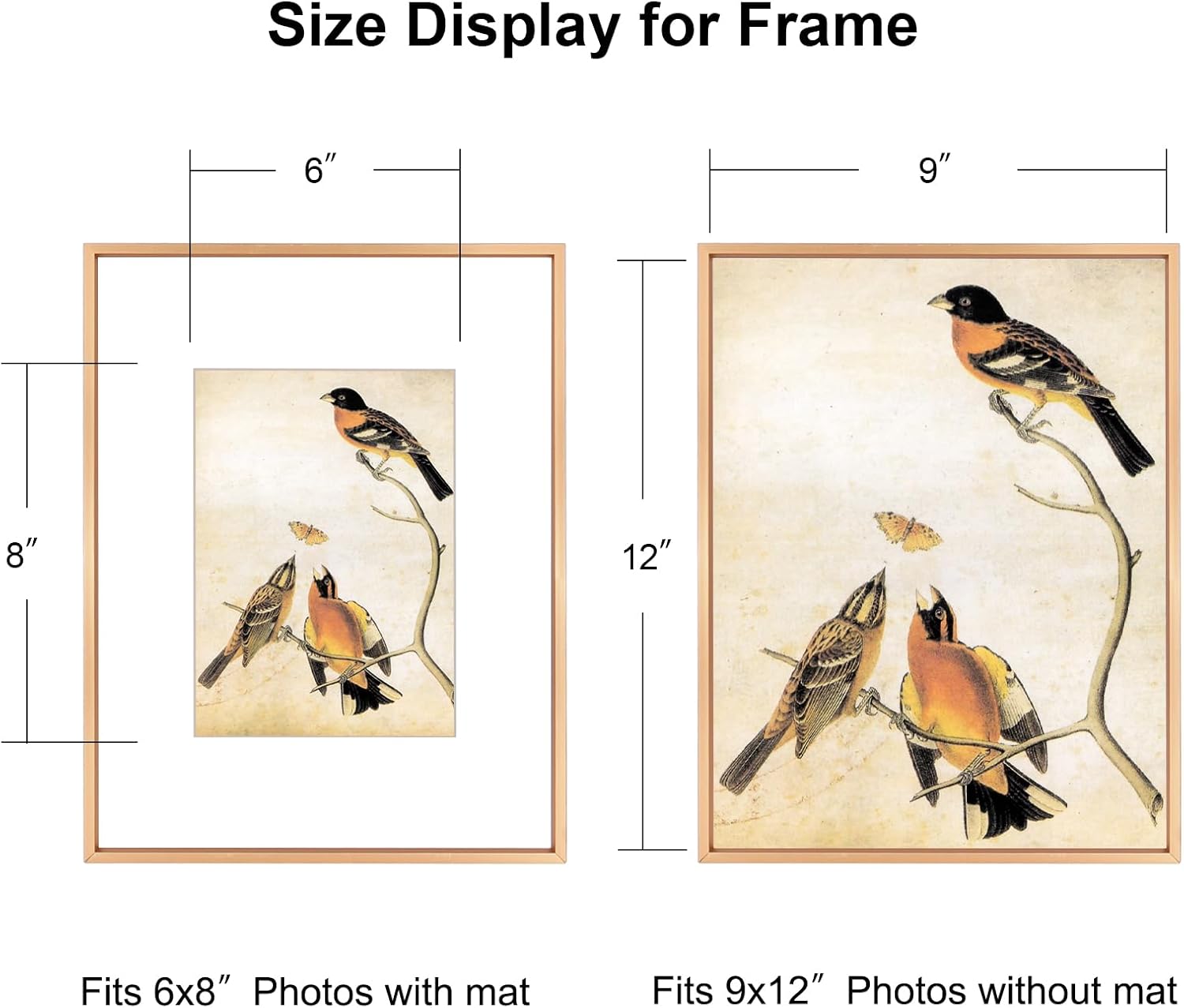 9x12 Picture Frame, Gold Metal Photo Frames with HD Glass, Fits 6x8 with Mat or 9 x 12 without Mat, Display for Wall and Table, 1 Pack