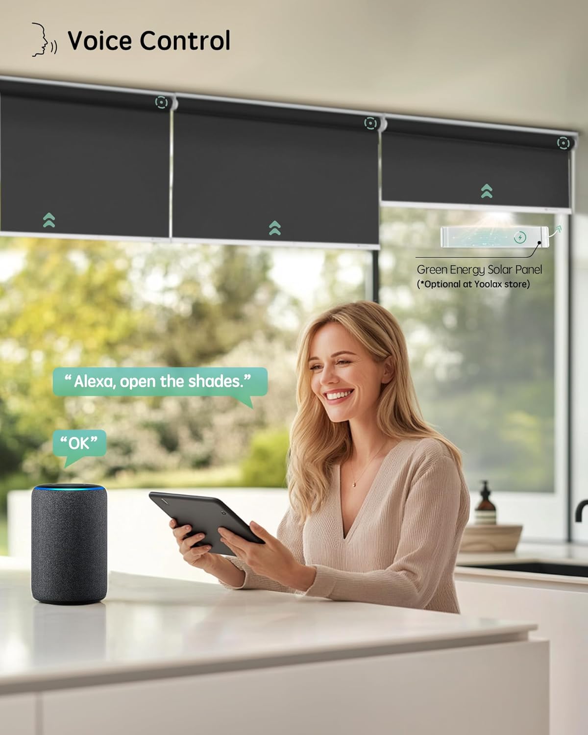 Yoolax Motorized Blinds with Remote, Blackout Smart Blinds for Windows Motorized Waterproof Roller Shades, Automatic Window Shades Work with Alexa Custom Size (Blackout-Vinyl Dark Gray)