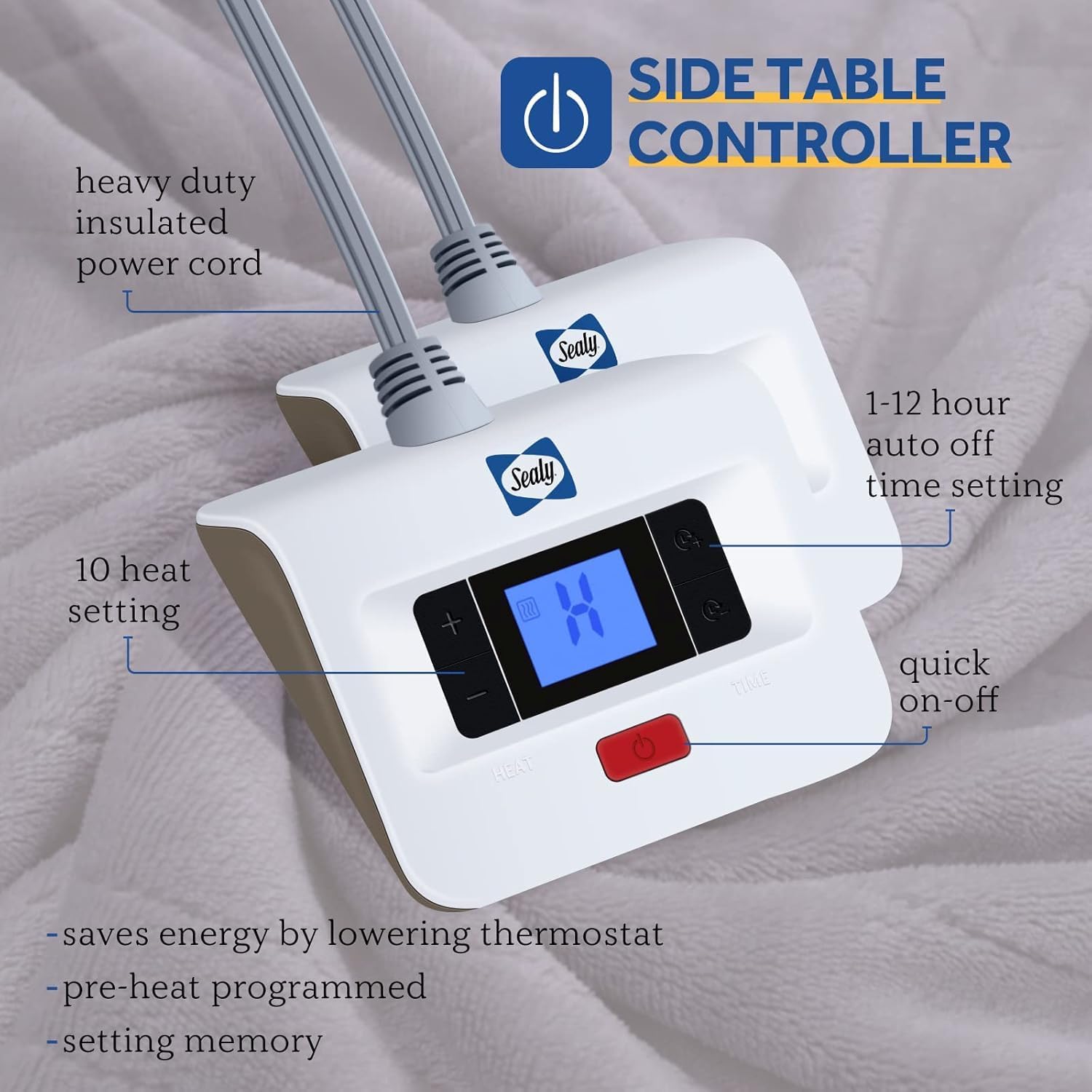 Sealy Electric Blanket King, Flannel Heated Blanket King Size with 10 Heating Levels & 1-12 Hours Auto Shut Off, Machine Washable, Light Grey, 100 x 90 Inch