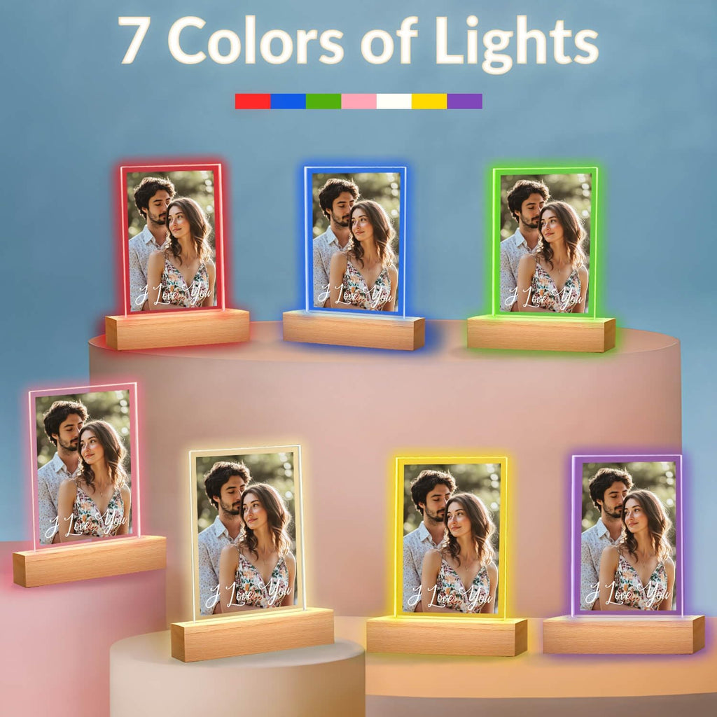 Custom Picture Frame, Personalized Photo Frame with Night Light, Customized Picture Frames, Personalized Anniversary Valentines Day Gifts for Women Men Her Him Girlfriend Boyfriend Mom Dad Couple