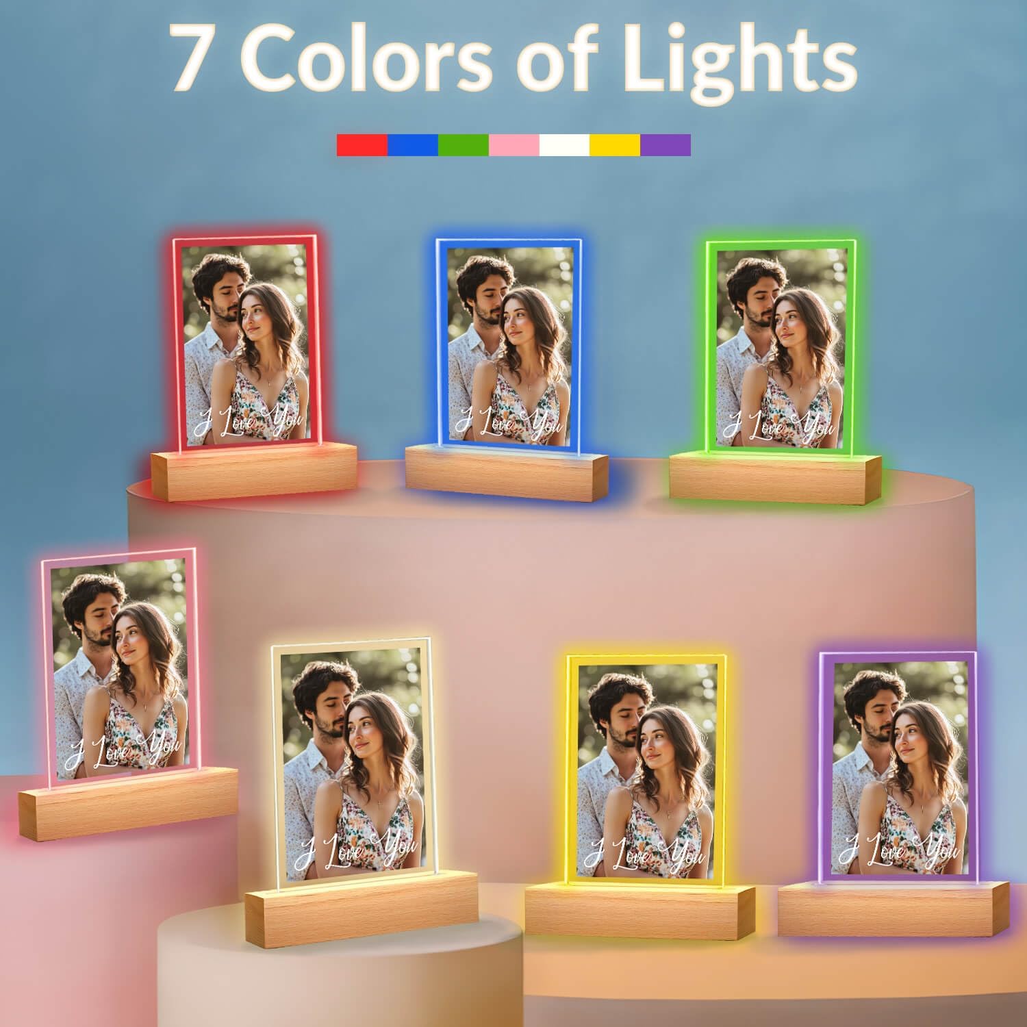 Custom Picture Frame, Personalized Photo Frame with Night Light, Customized Picture Frames, Personalized Anniversary Valentines Day Gifts for Women Men Her Him Girlfriend Boyfriend Mom Dad Couple