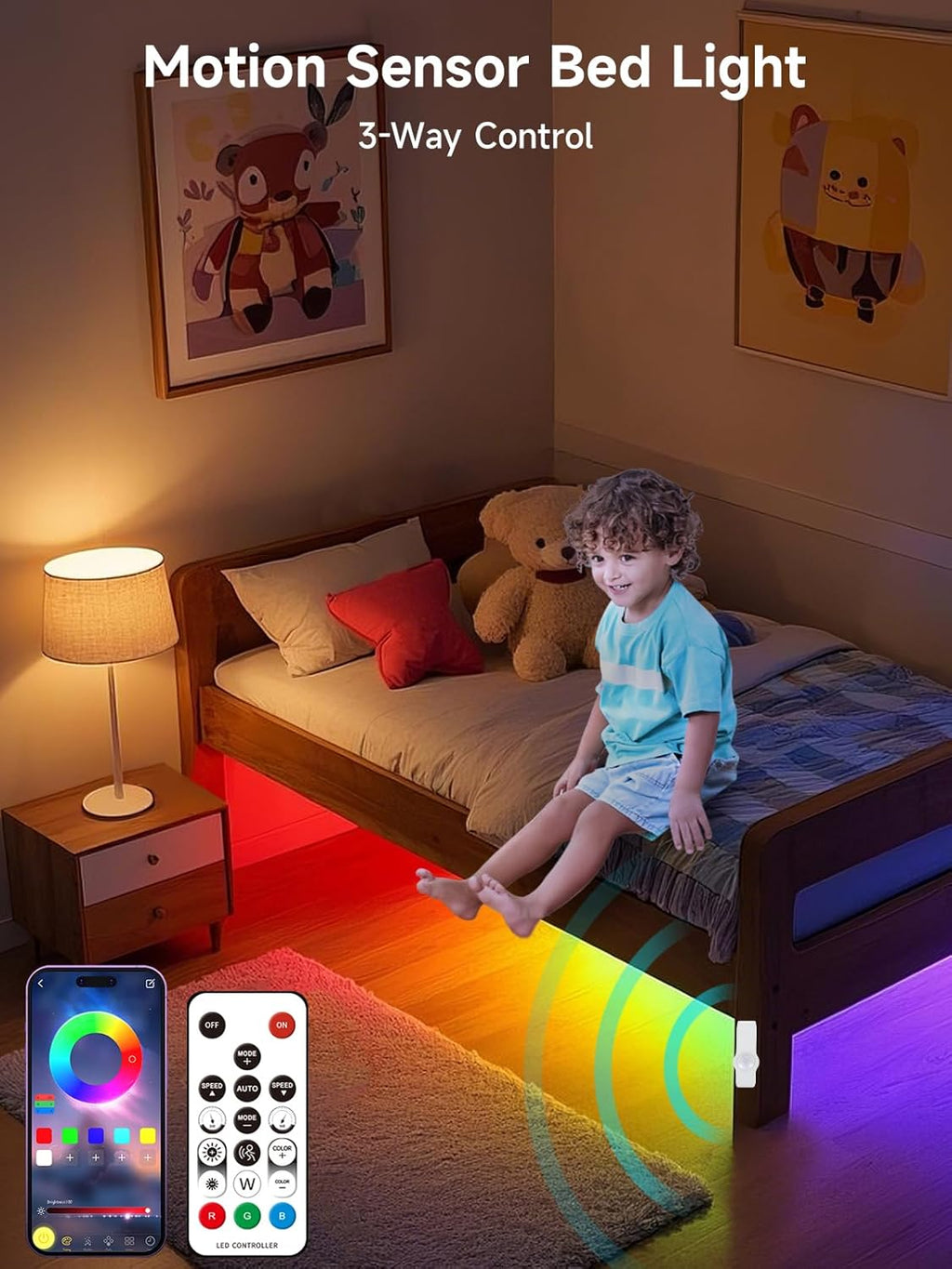 Motion Activated LED Light Strip, 16.4FT Motion Sensor LED Light Indoor with APP Control, Under Bed Lights Motion Sensor with 5V USB Powered, Suitable for Bed Cabinet Staircase Bedroom