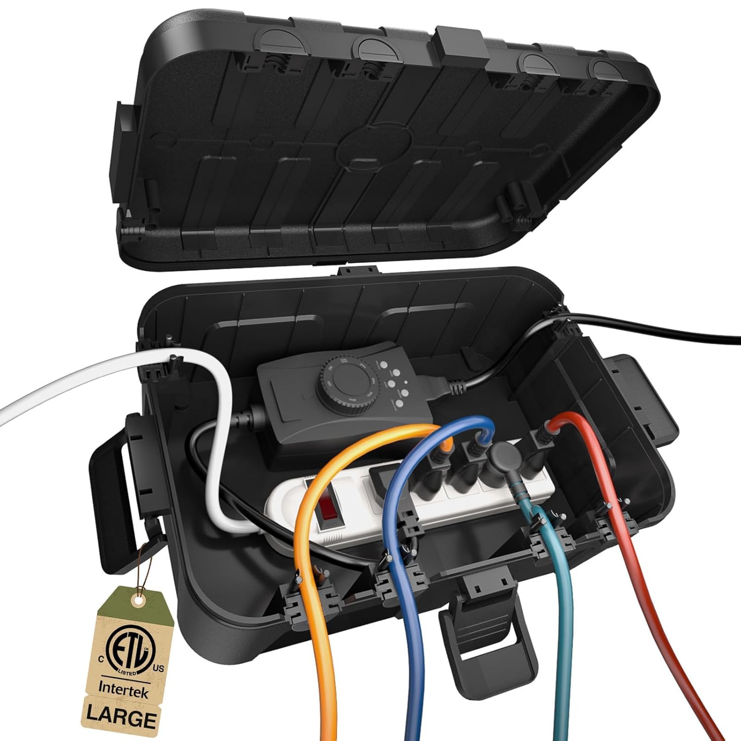 Flemoon Large Outdoor Electrical Box (12.5 x 8.5 x 5 inch), IP54 Waterproof Extension Cord Cover Weatherproof, Protect Outlet, Plug, Socket, Timer, Power Strip, Holiday Light Decoration, Black