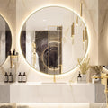 Niccy Round Led Mirror for Bathroom, 40" Backlit Mirrors for Wall Circle Lighted Mirror with Old Gold Frame Anti-Fog, 3 Colors, HD Glass and IP65 Waterproof