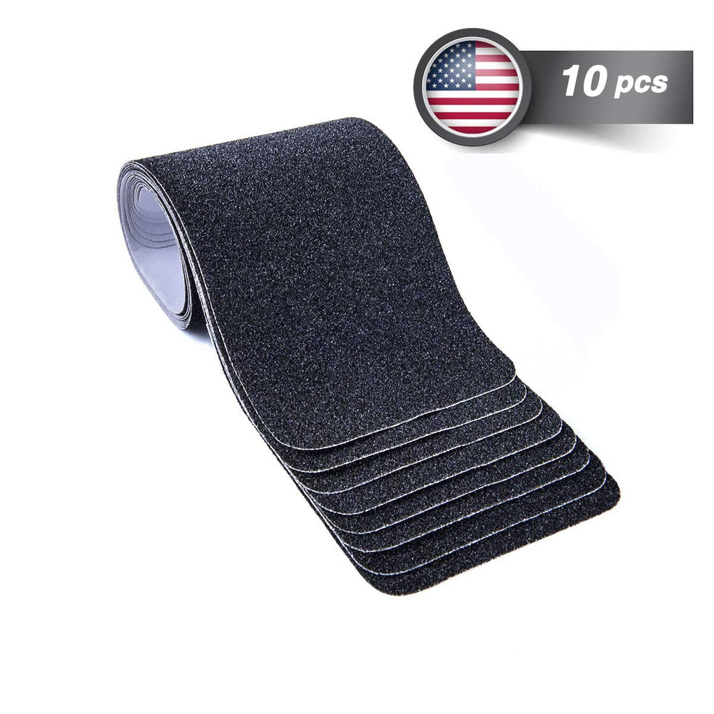 6 x 24 Inch Black 80 Grit Slip Resistant Safety Treads - Premium 10 Pre-Cut Outdoor Safety Tape - Rounded Corners