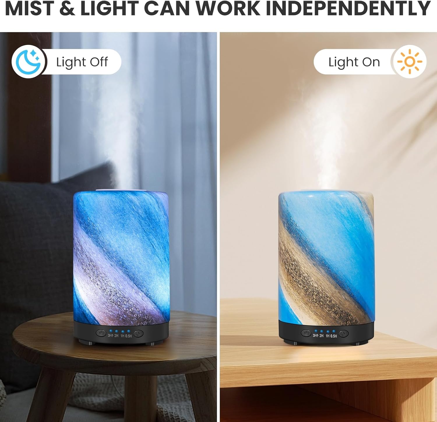 Essential Oil Diffuser, 120 ml Glass Aromatherapy Diffuser with 7 Color Lights, Auto Shut-Off and 4 Timer Settings, Ultrasonic Cool Mist Diffuser for Home Room Office (Galaxy Mist)