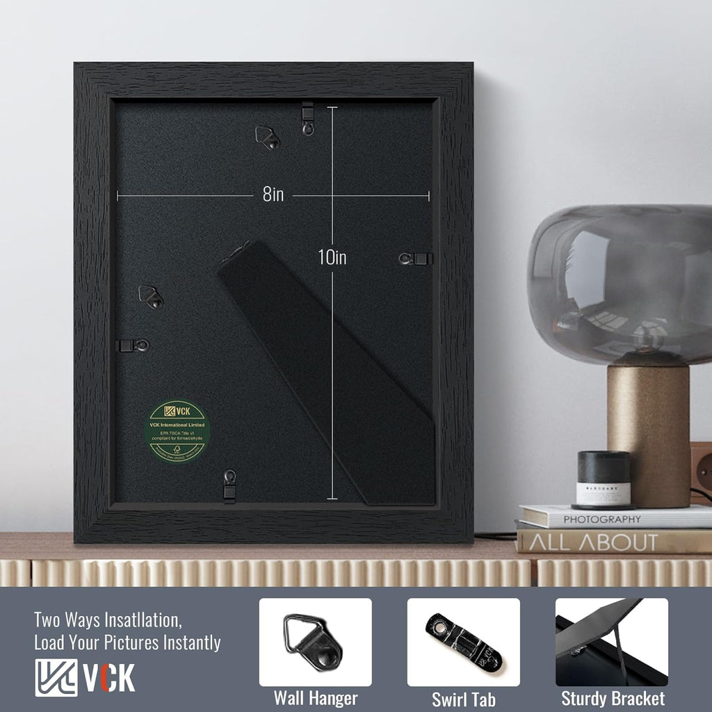 VCK 8x10 Picture Frames Black Set of 6, Wide Border Wood Poster Frame, Multi-Directional Display Family Photos, Office Prints, Studio/Gallery Artwork, Woodgrain Series, Tabletop & Wall Hanging