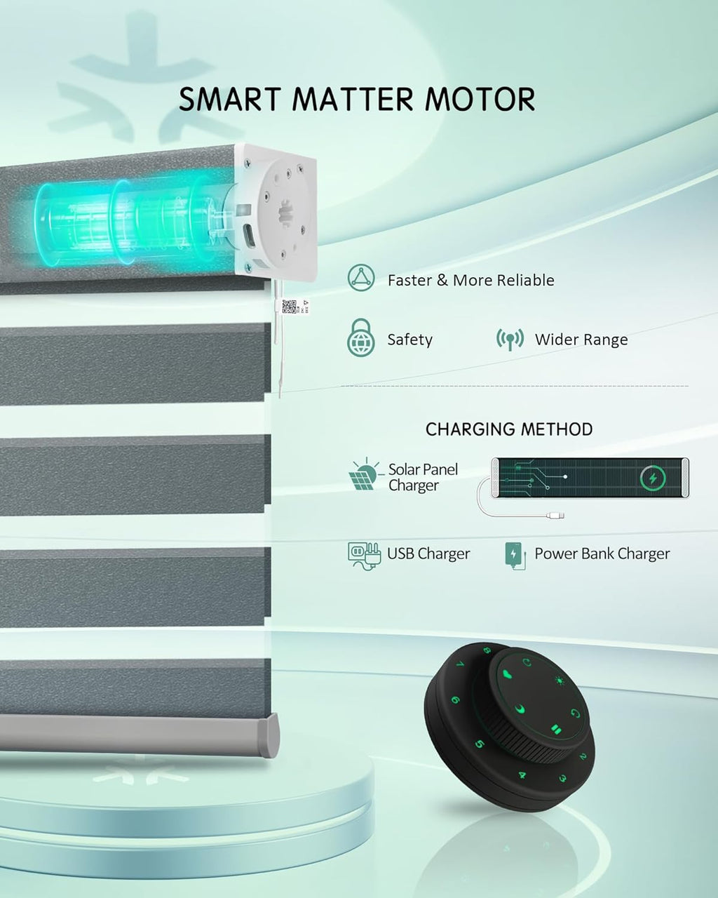 Yoolax Smart Blinds - Motorized Zebra Blinds, Compatible with Alexa, Google Home, Apple Homekit, Electric, Custom Roll Up, Indoor, Cordless, Blackout, Starry Charcoal