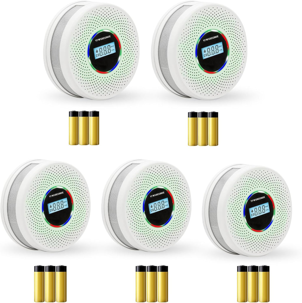 5 Pack Upgraded Combination Smoke and Carbon Monoxide Alarm Detector, Dual Sensor Smoke Alarm&Carbon Monoxide Detector (Includes Battery)