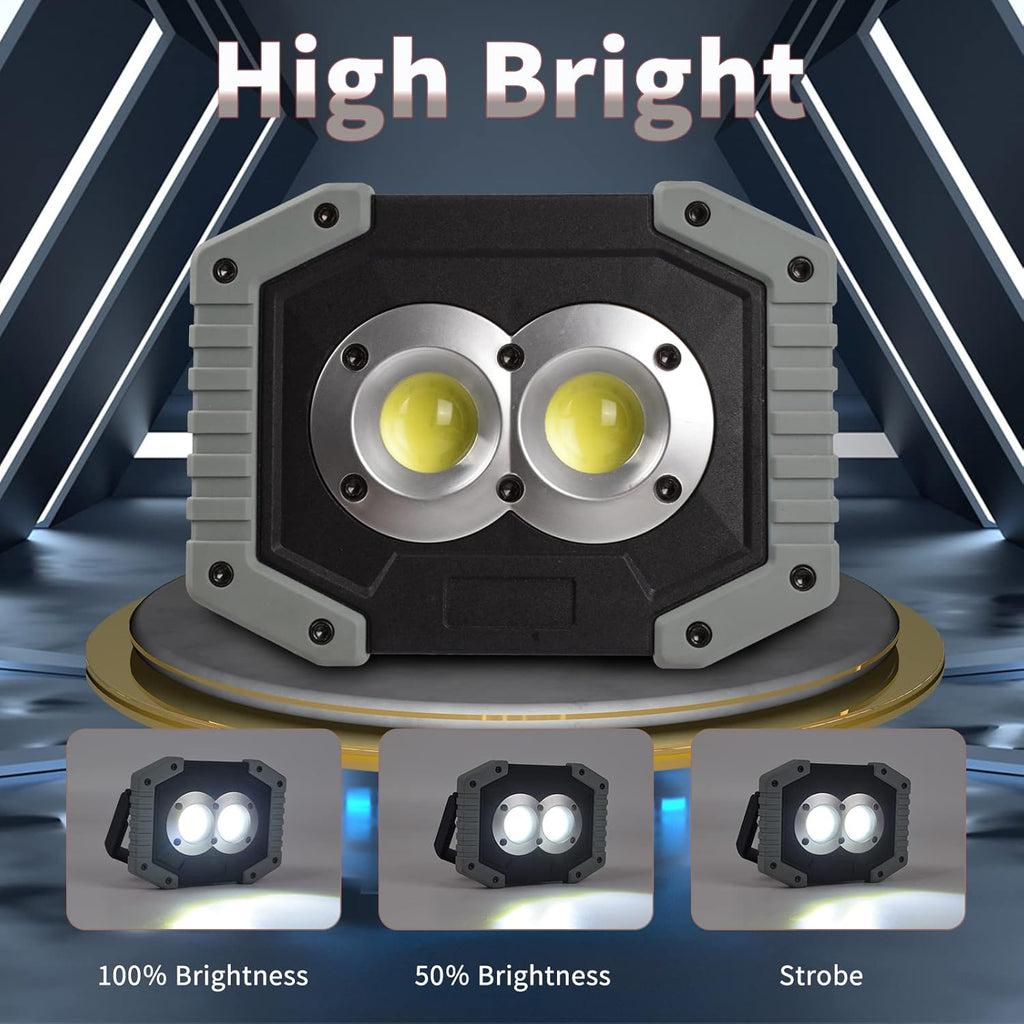 OTYTY LED Work Light 2-Pack, 30W 1500LM Portable Rechargeable Flood Lights with Magnetic Base, 4200mAh Battery for Outdoor, Camping, Hiking, Emergency, Car Repairing, Job Site Lighting (W839 Grey)