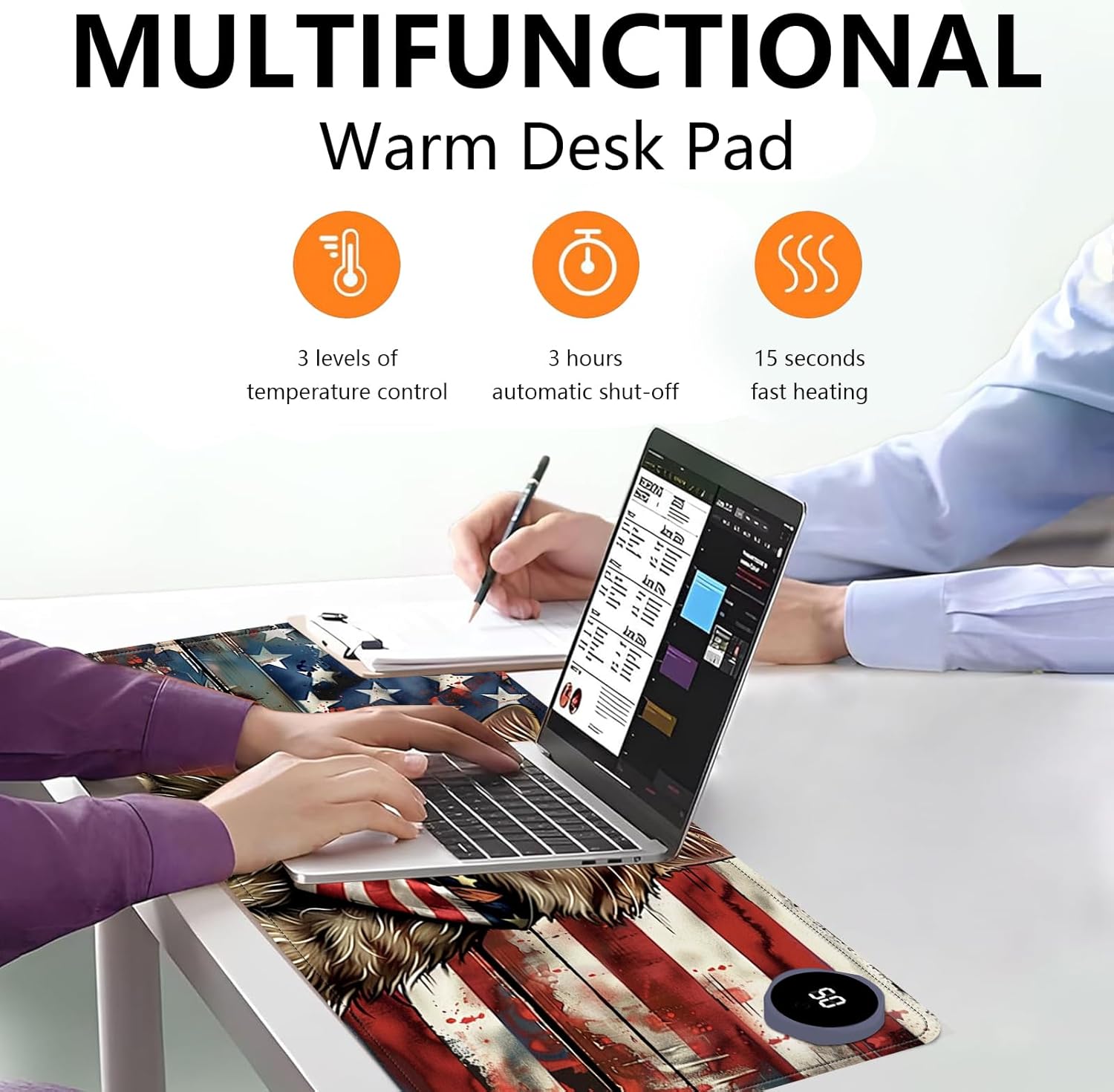Heated Mouse Pad with 3 Levels Heated & 3 Hours Auto Shut-Off Mouse Pad for Warming Hands in Office Home, 31.5" x 13"Large Safe Desk Mat Hand Warmer，Flag Cute Cat