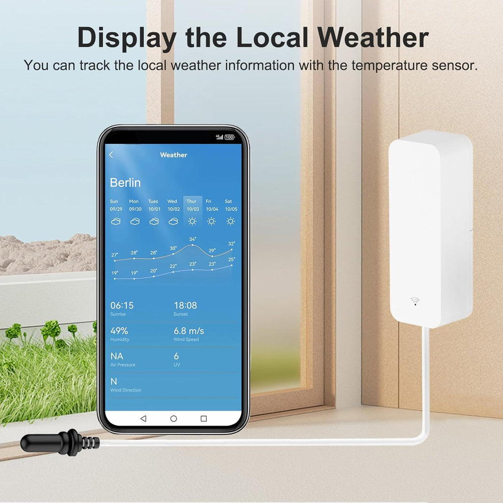 Smart Thermometer Hygrometer: WiFi Temperature Sensor with External Probe, Weather Function Thermometer Humidity Meter for Freezer, Aquarium, App Alert, Compatible with Alexa (Dual Detection 4PCS)