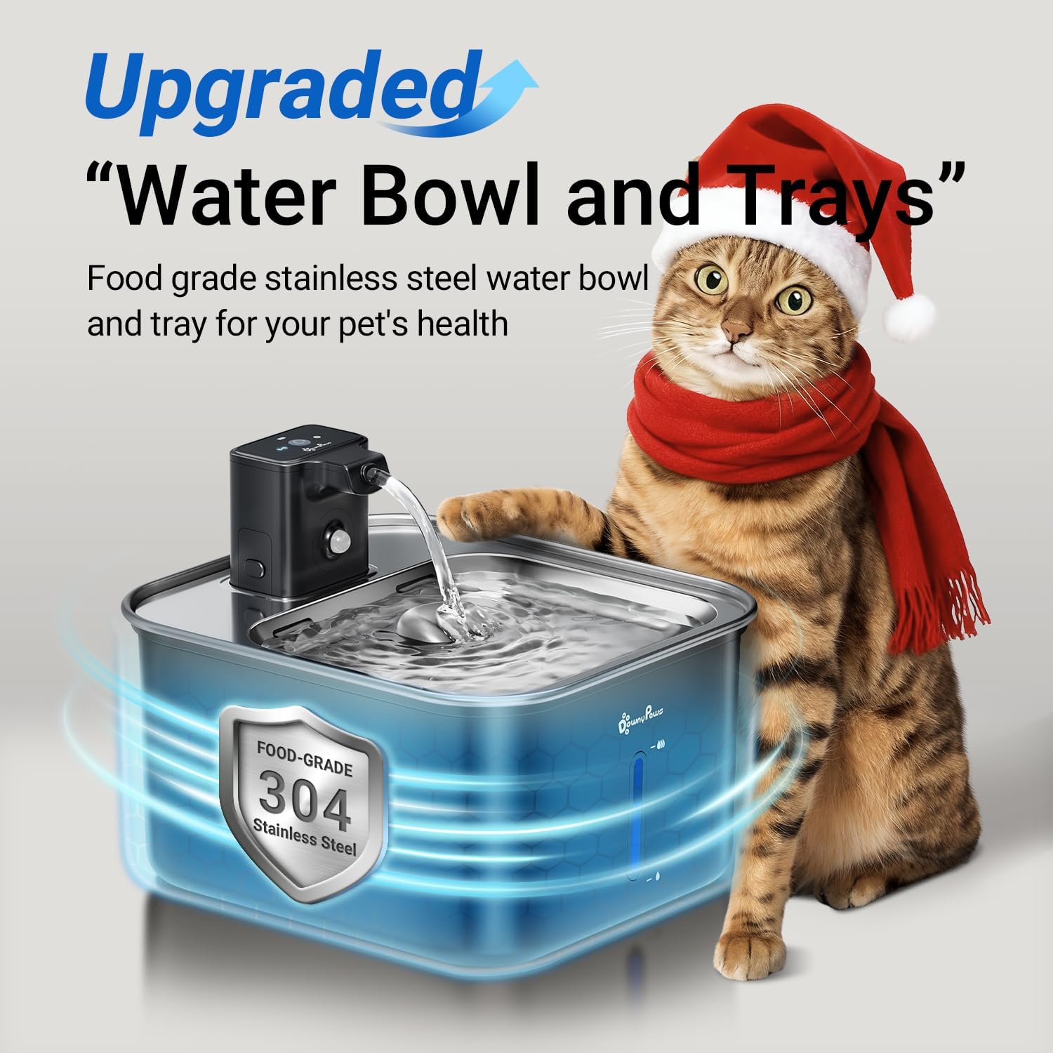 DownyPaws Cat Water Fountain Stainless Steel Wireless, 101 oz/3L FurSink Cordless Water Fountain for Cats, Battery Operated Cat Fountains for Drinking with Motion Sensor, Easy Clean, Black