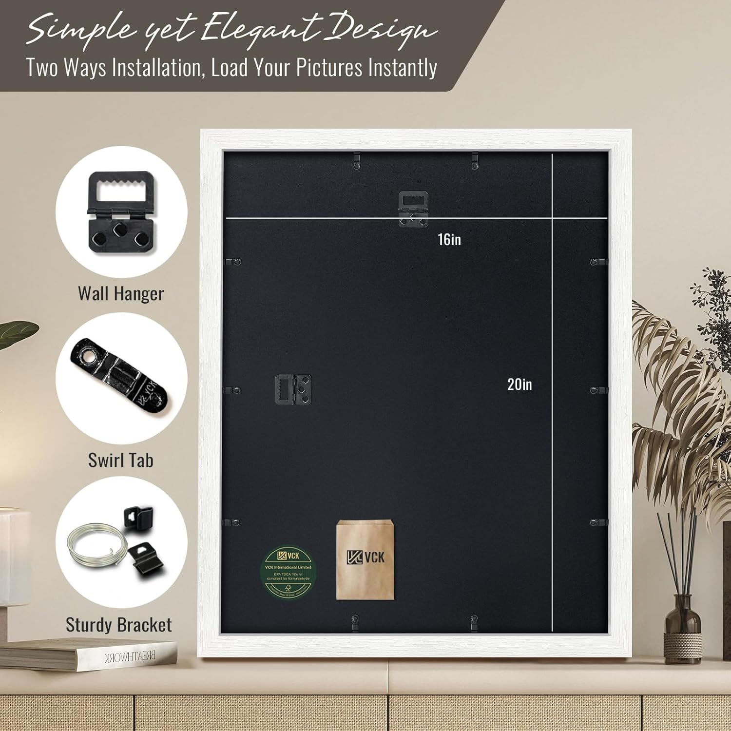 VCK 16x20 Picture Frames white Set of 6, Wide Border Wood Poster Frame, Multi-Directional Display Family Photos, Office Prints, Studio/Gallery Artwork, Woodgrain Series, Wall Hanging