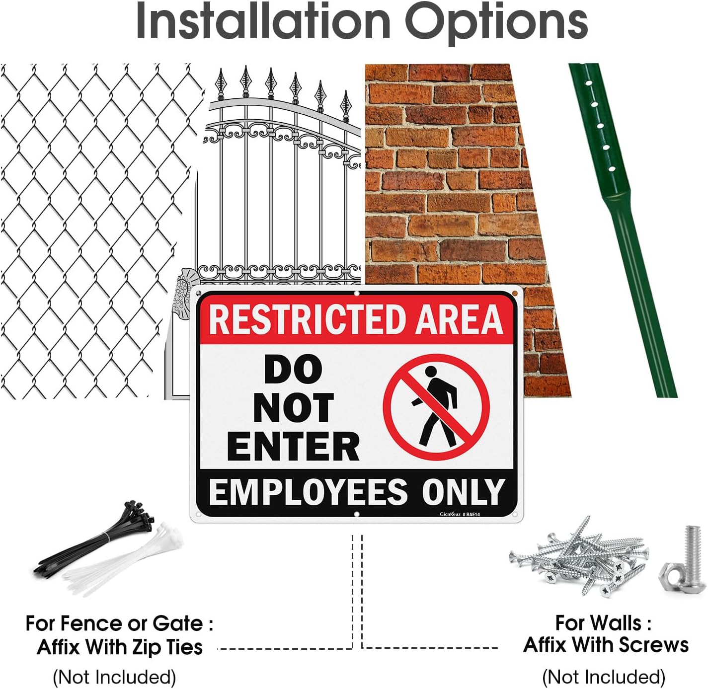 GicnKeuz Large Restricted Area Sign, 14x10 Inches Do Not Enter - Employees Only Signs, Rust Free.40 Reflective Aluminum, Fade Resistant/Waterproof, 6 Pre-drilled Holes (1 Pack)