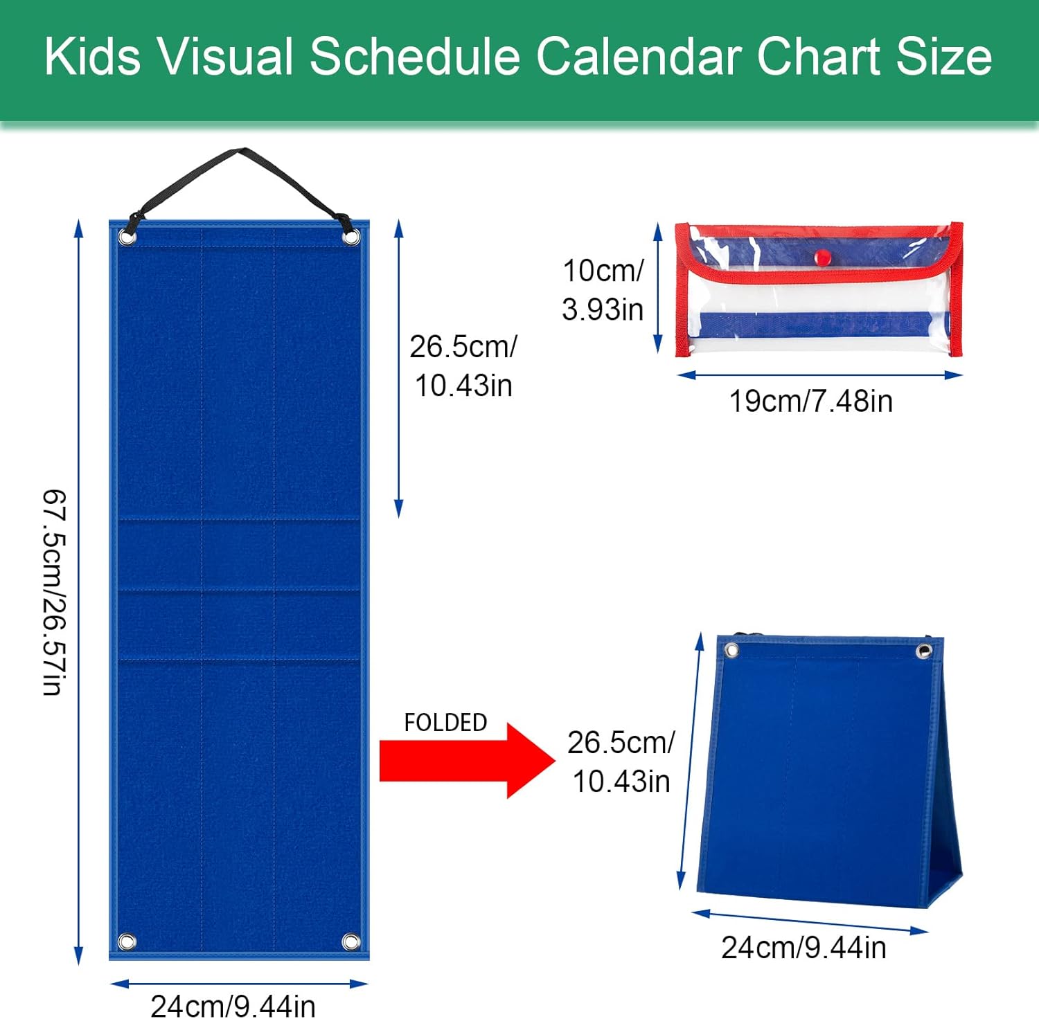 KIKIGOAL Kids Visual Schedule Calendar Chart, 2 in 1 Autism Daily Chore Routine Chart with 70 Cards Autism Learning Materials Kids Visual Behavioral Tool Wall Planner for Home School (Blue)
