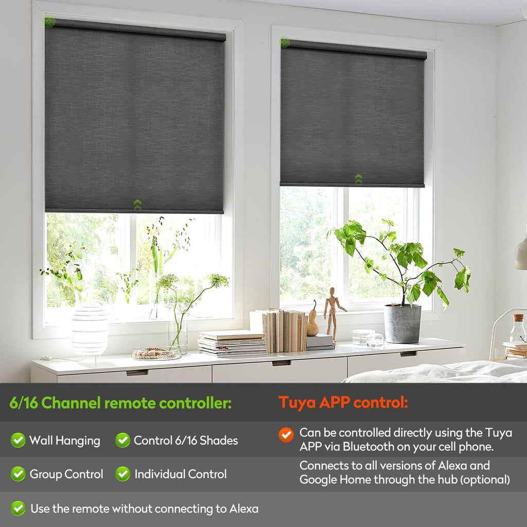 ZSTARR Motorized Light Filtering Roller Blinds with Remote Control,Rechargeable Smart Window Shades Compatible with Alexa Google via Hub,Fabric Wrapped Valance, Custom Size (Dim Gray)