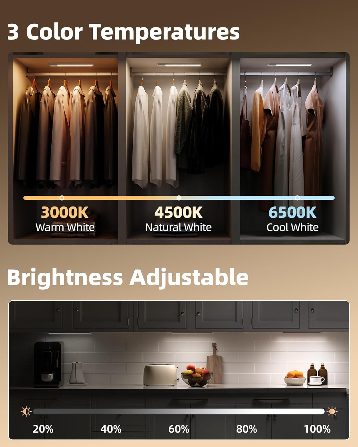 EZVALO 4-Pack Under Cabinet Lighting, 3200mAh Rechargeable Motion Sensor Light Indoor, with Dimmable & 3 Color Temps, Magnetic Closet Lights, Wireless Under Counter Lights for Kitchen, Stairs (12inch)