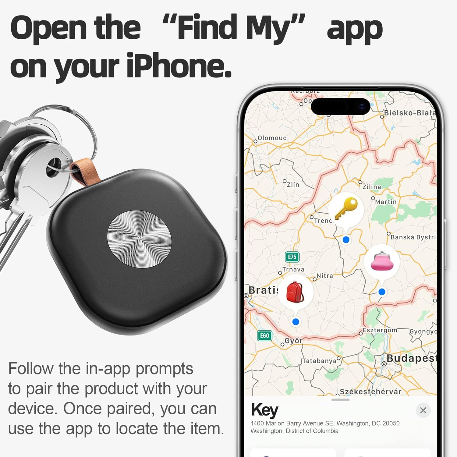 Air Tracker Tags, Key Finder Works with Find My App (iOS Only), Bluetooth Tracker for Keys, Luggage, Suitcases, Key Finder Locator with Sound, Worldwide Tracking Tags, Replaceable Battery-2 Pack