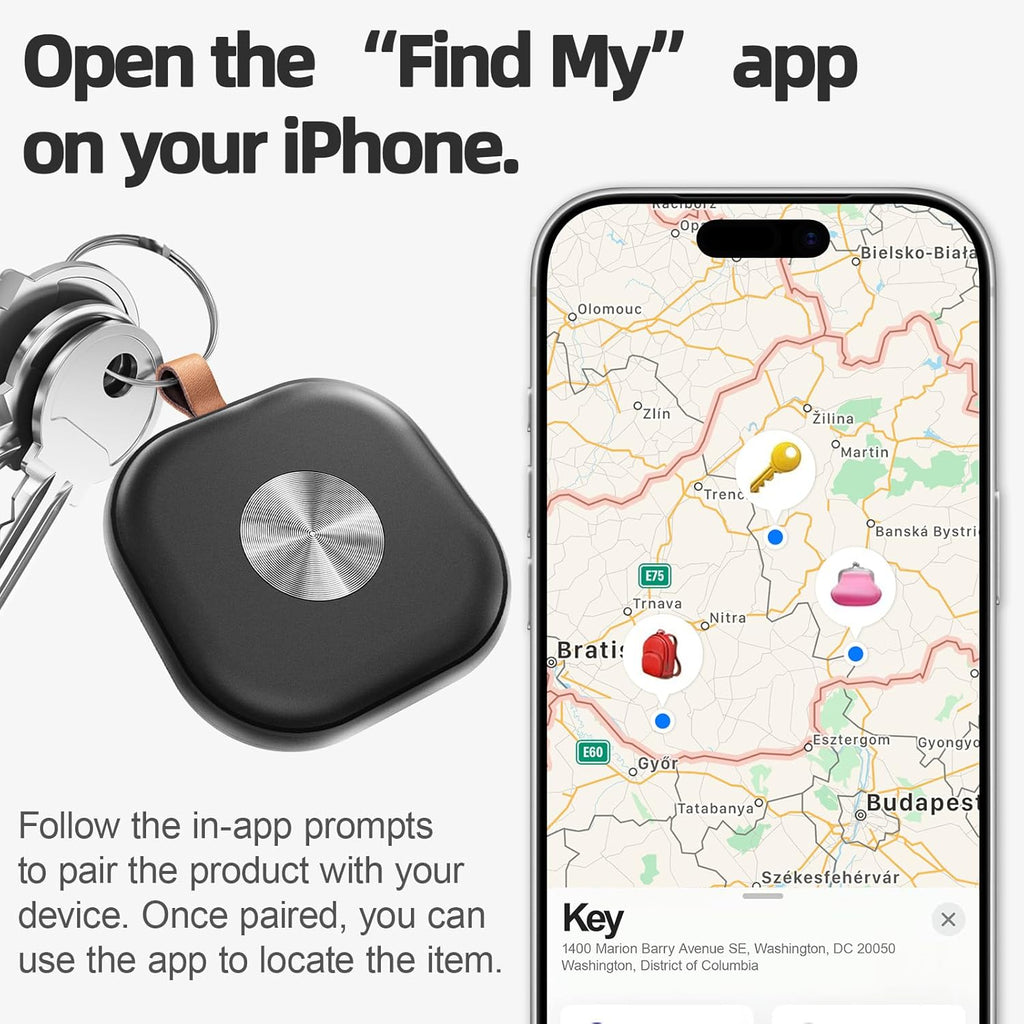 Air Tracker Tags-4 Pack, Item Finder Work for Find My APP (iOS Only), Worldwide Tracker for Keys, Bags Luggage, Suitcases and Wallet, Key Finder Locator with Sound, Replaceable Battery, Black