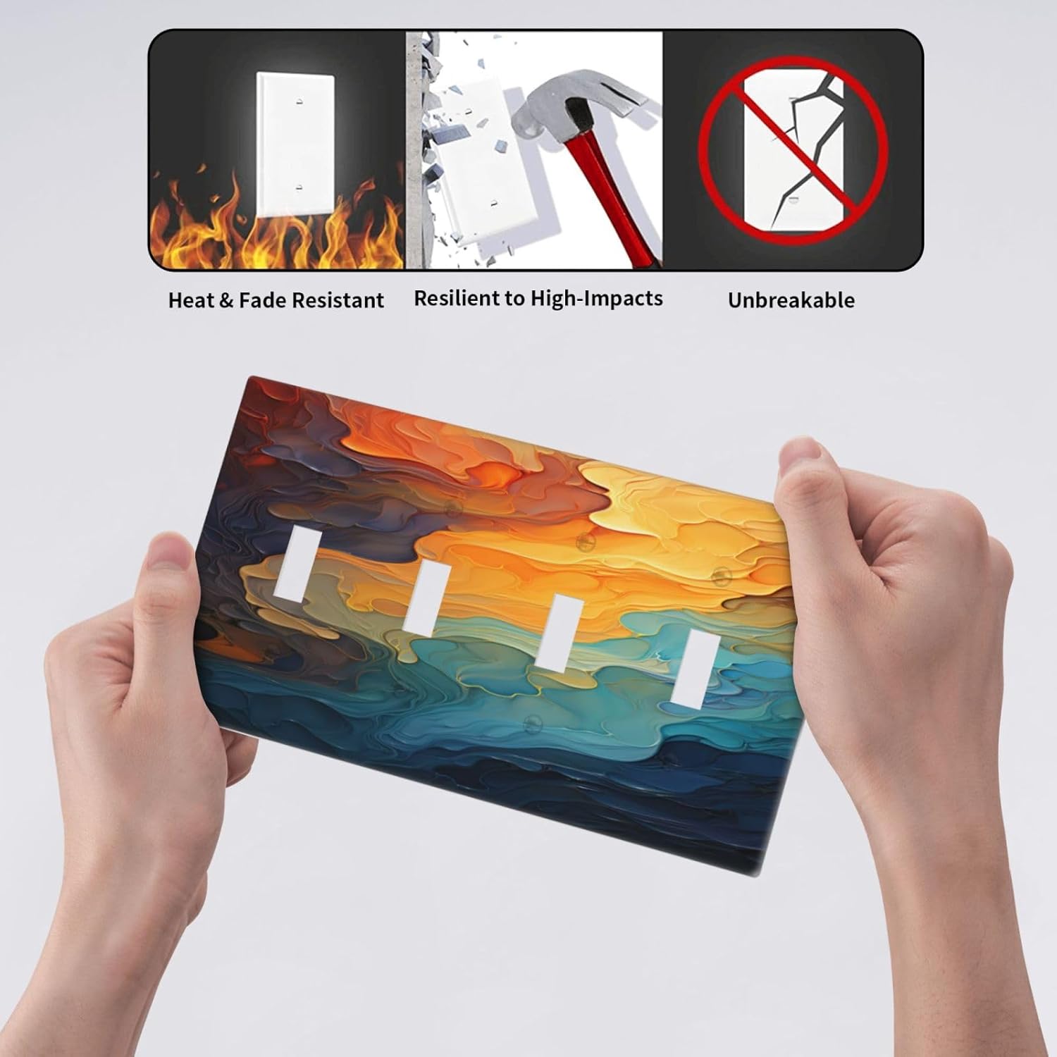 Light Switch Cover Plate Abstract Colorful Modern Luxury Rainbow Quad Toggle Wall Plates Decorative Switch Plates 4 Gang Outlet Covers Electrical Panel Cover Faceplate for Home Decor 4.5 X 8 IN
