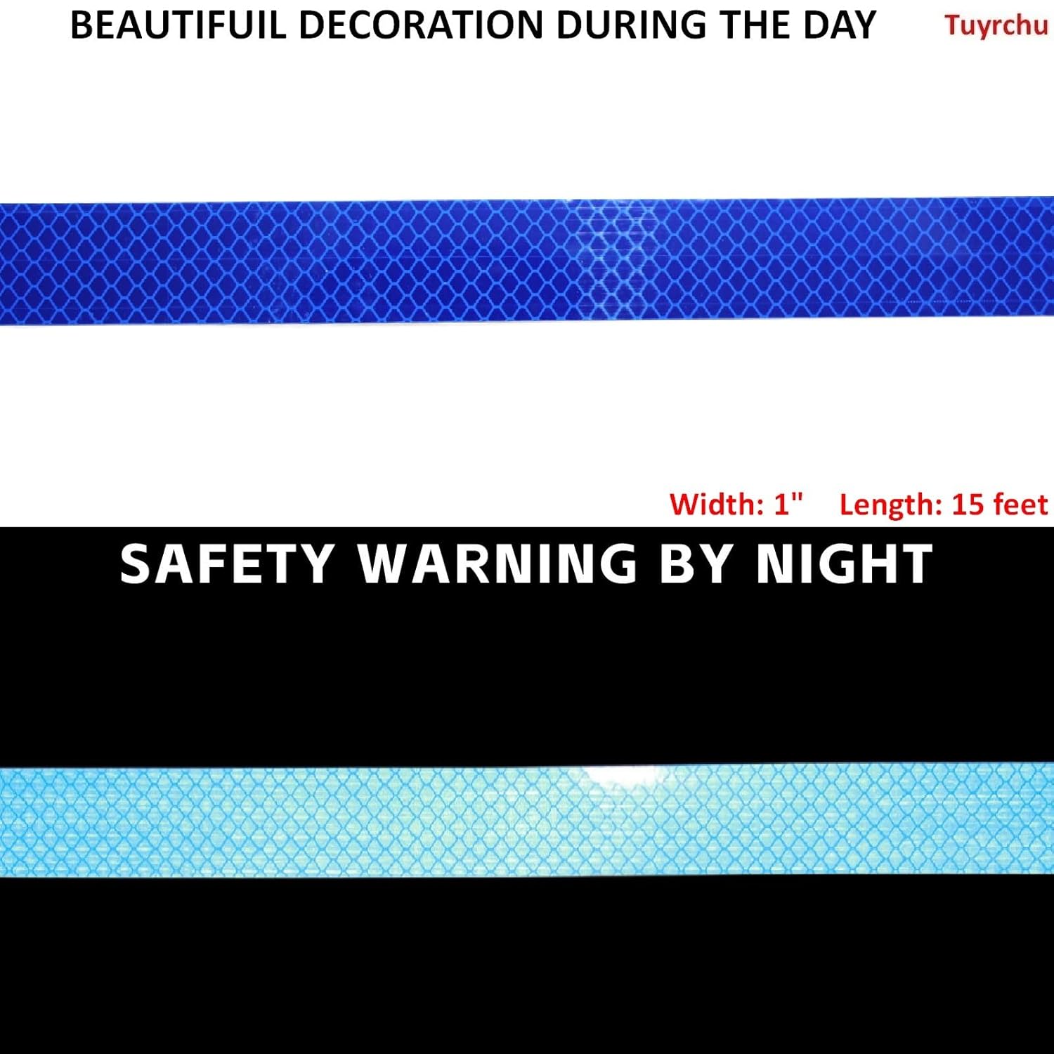 Non Fading Reflective Tape Blue 1 inch, Outdoor Waterproof High Visibility Warning Industrial Marking Tape, Safety Stickers (15 feet)