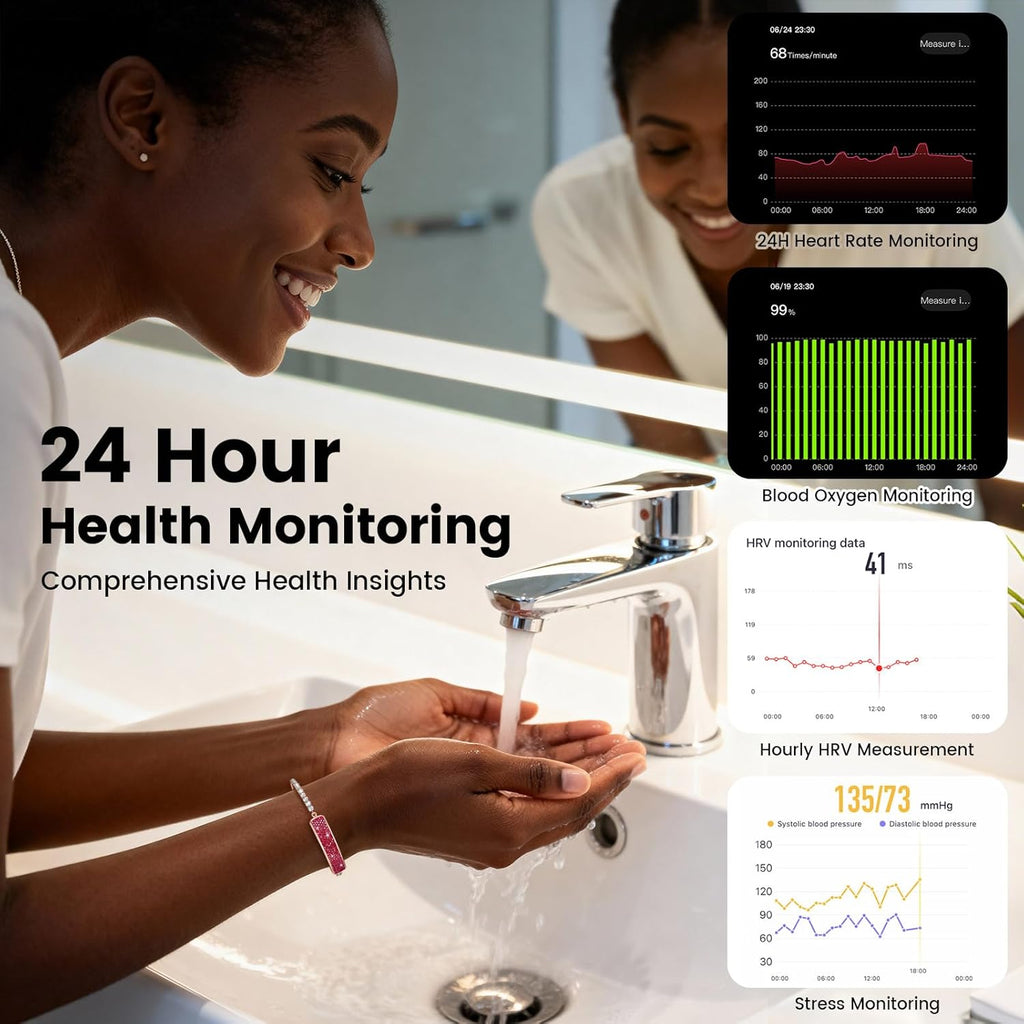 Fitness Tracker with Sleep Tracking, 24/7 Activity Tracker, Step Tracker, Heart Rate, Blood Oxygen, Stress Management, 5ATM Waterproof, No Subscription Fee for iOS & Android