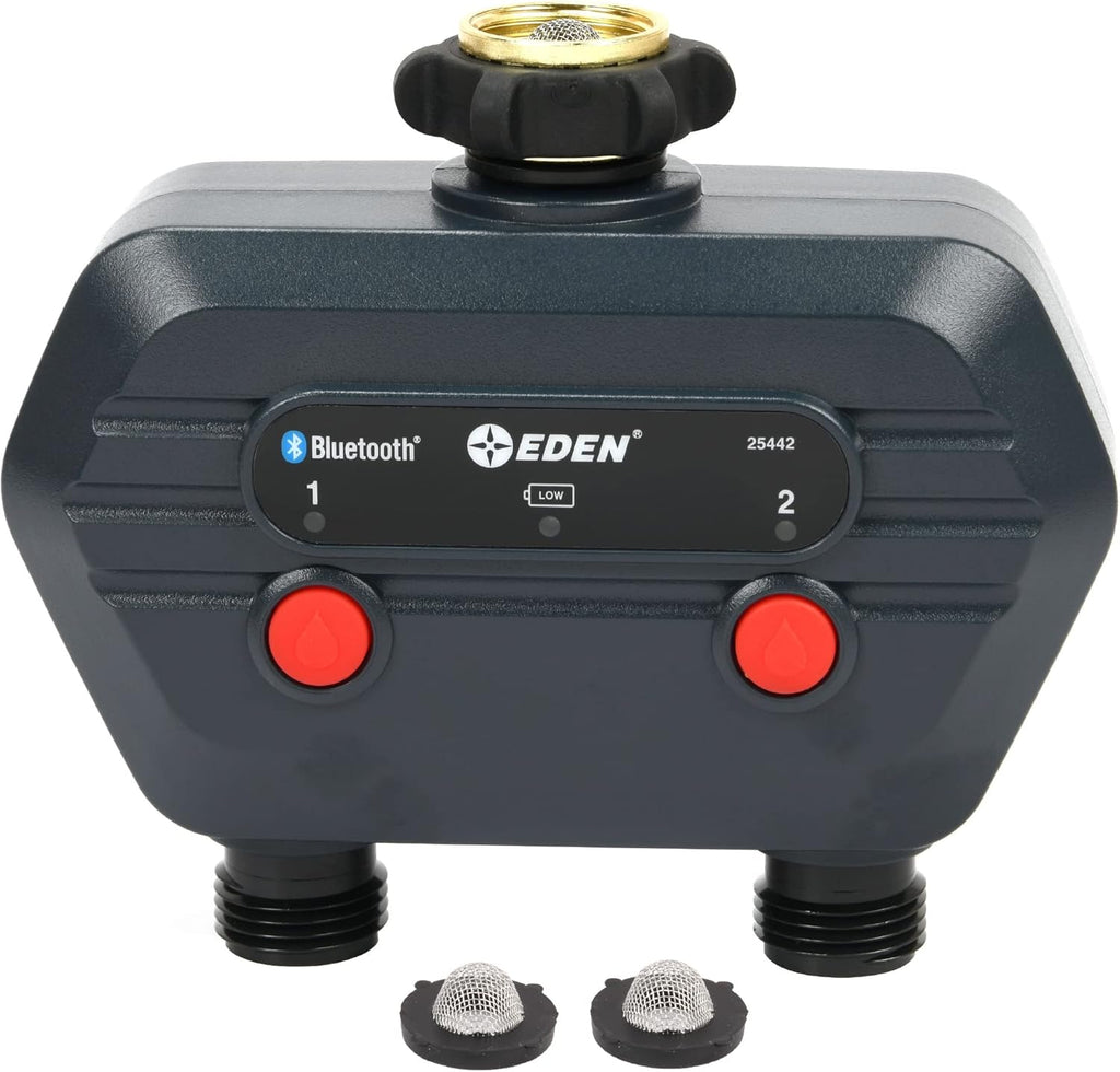 Eden 93442 2-Zone Bluetooth Water Timer for Smart Irrigation - Remote Control via App, Customizable Scheduling, and Water Delay Setting