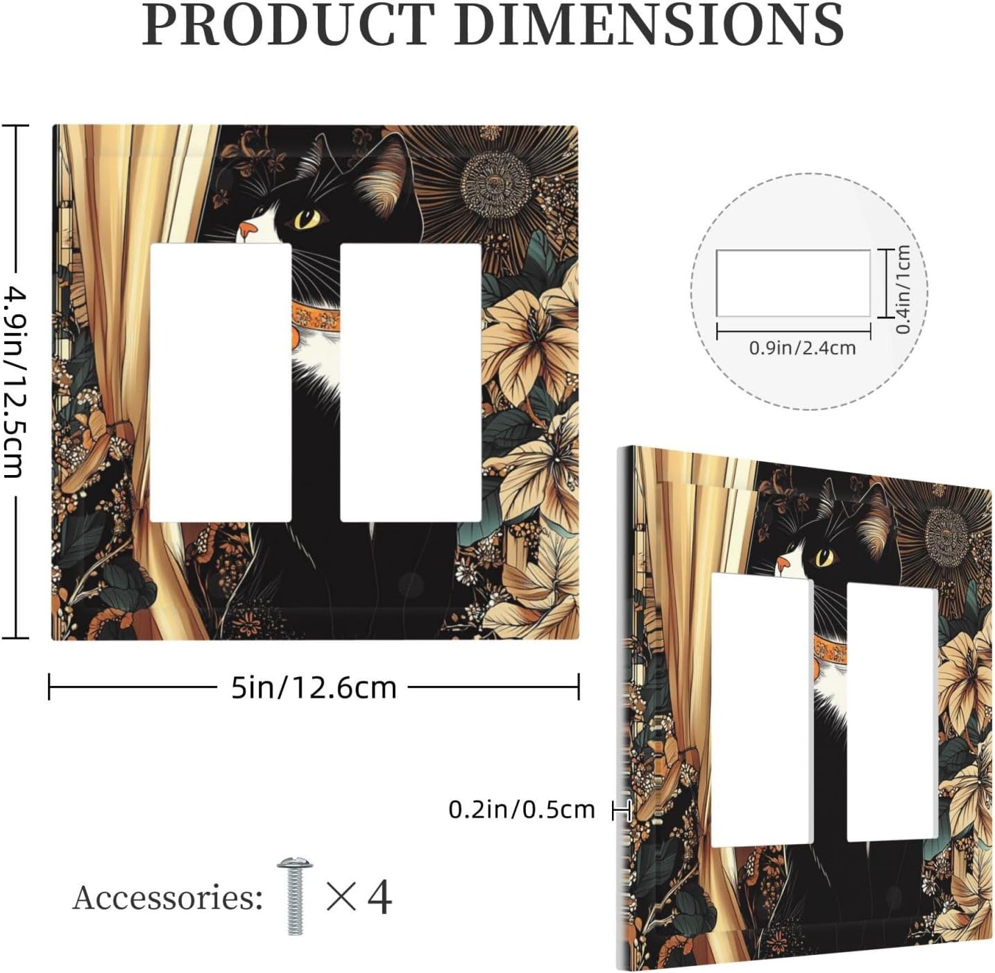 Decorative Outlet Covers Boho Mandala Floral Black Cat Vintage Flower 2 Gang Double Gfci Rocker Electrical Wall Panels Light Switch Cover Plate For Farmhouse Home Decor