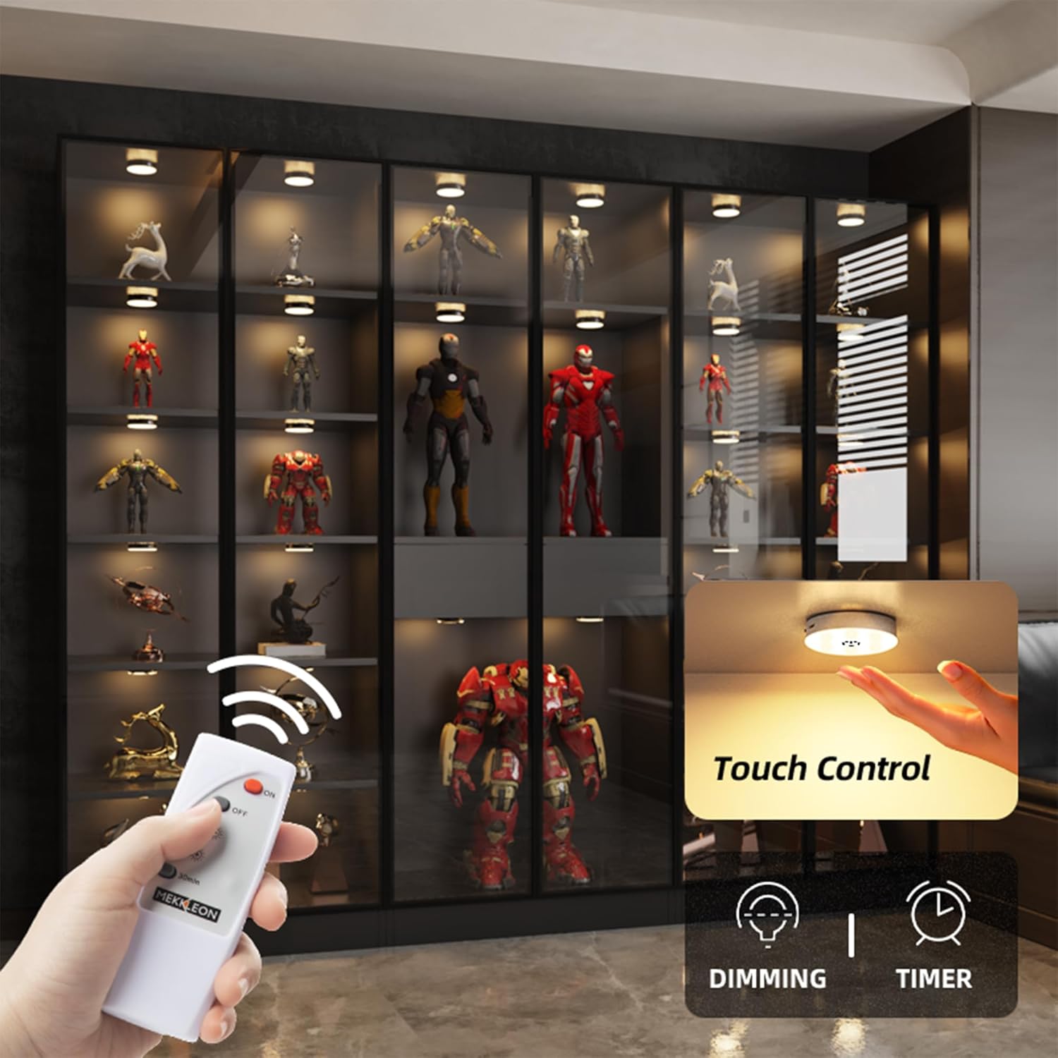 Puck Lights with Remote Control, Under Cabinet Lighting with Magnetic, Cordless, 1200mAh Rechargeable Stick On Lights for Under Cabinet, Hallway, Stairway, Closet (Warm White, 6pcs)