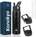 22oz Stainless Steel Bottles with 3 Lids Sport Insulated Water Bottle,Marble Midnight