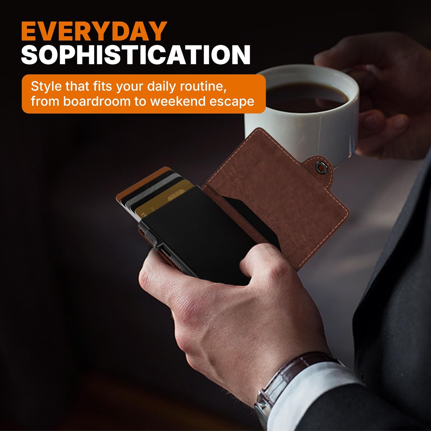 Conceal Plus Mens Wallet Credit Card Holder, Smart Pop Up RFID Wallet, Slim Minimalist Leather Front Pocket Card Case, Compact Travel Wallet RFID Blocking, Holds 4-6 Standard Cards Plus Cash & ID