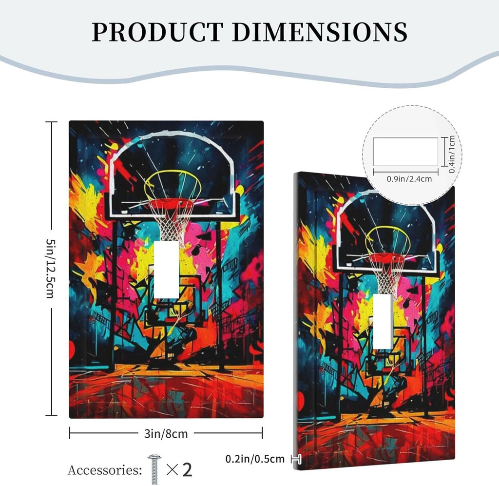 Colorful Graffiti Basketball Sport Basket Hippie 1 Gang Light Switch Covers Single Toggle Wall Plate Decorative Switchcover Electrical Switchplate for Country Bathroom Bedroom Decor