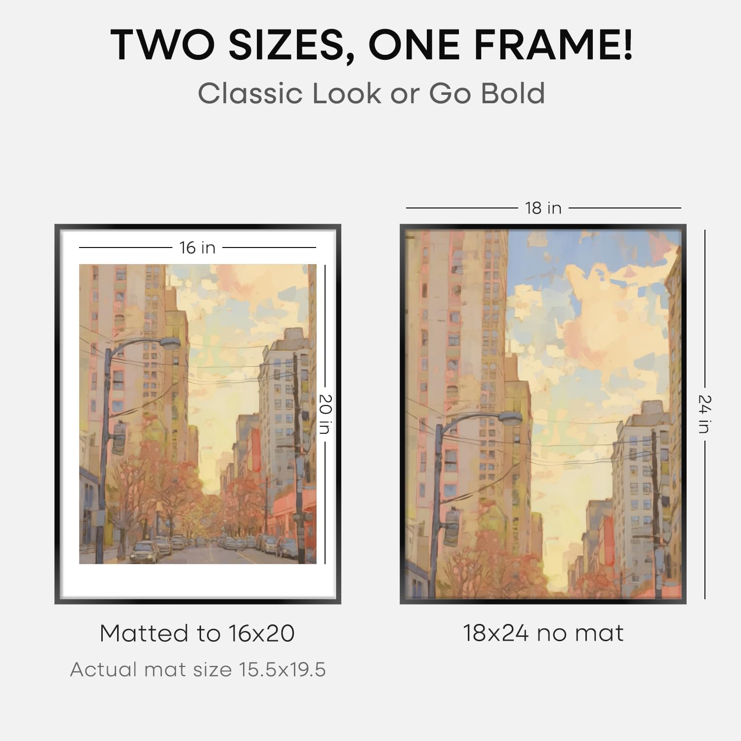 Homeforia 18x24 Poster Frame Black, High End Metal 18 x 24 Picture Frames with Mat 16 by 20 inch Photo, 18x24 Black Frame Matted to 16x20 Print, 24x18 Hanging Frame, Tempered Glass, Wall Kit, Set of 3